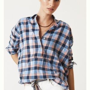 Anthropologie Pilcro Plaid Henley Tunic, oversized, XS, EUC